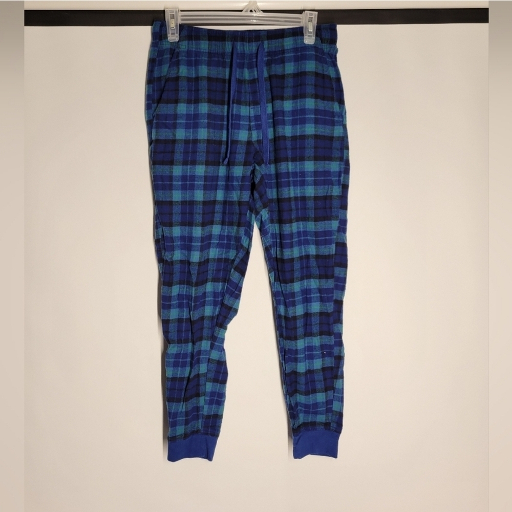 Old Navy Blue Plaid Joggers with Elastic Cuffs